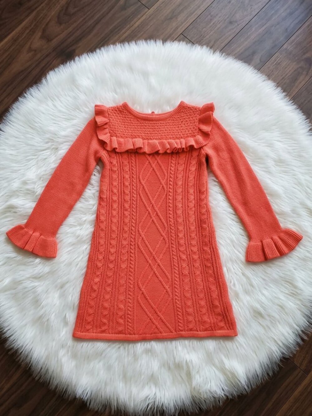 Janie and Jack Girls Pink Cable Knit Ruffle Sweater Dress Size 8